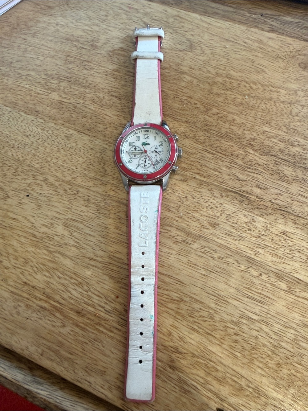 Lacoste White and Pink Accent Leather-Strap Chronograph Watch